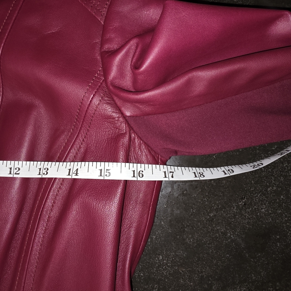 Free Ship!! WHBM Red Leather Moto Jacket with Sleek Fit SIZE XS - Picture 14 of 16